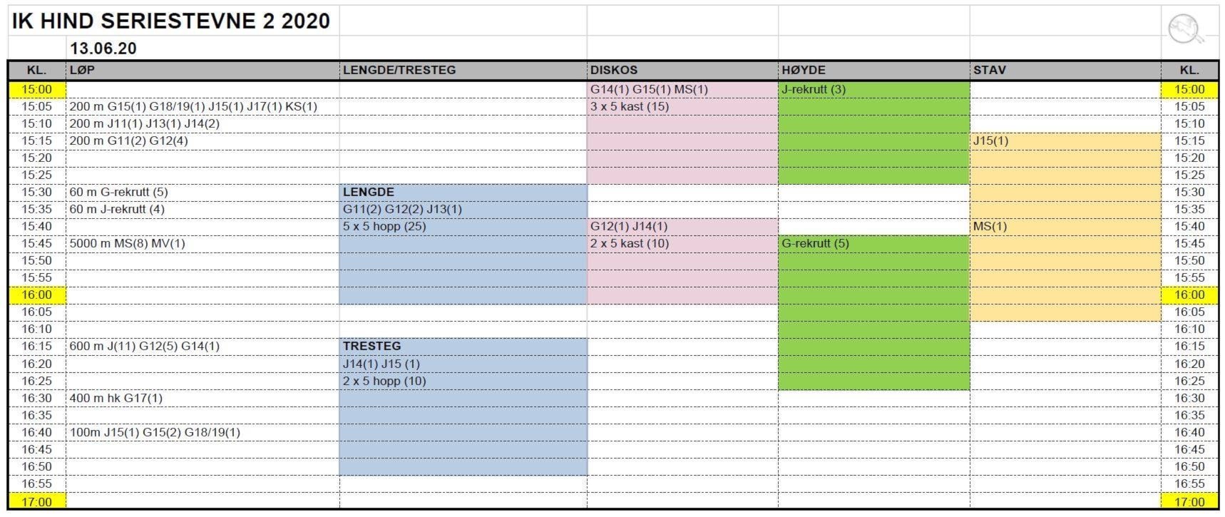 Tidsskjema seriestevne 2